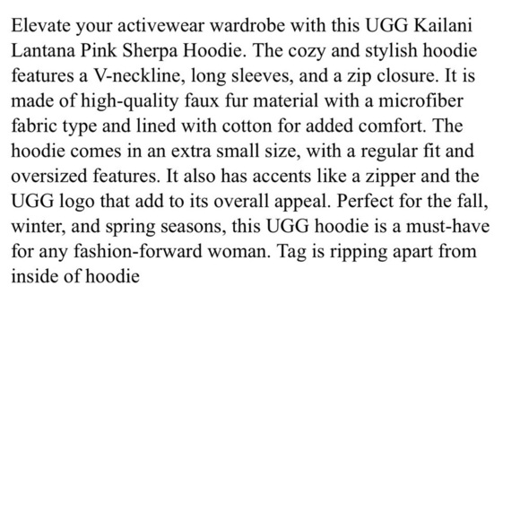 Ugg Kailani Lantana Pink Sherpa Hoodie Pull-Over Women’s Sz XS Pockets Faux Fur - Picture 8 of 8